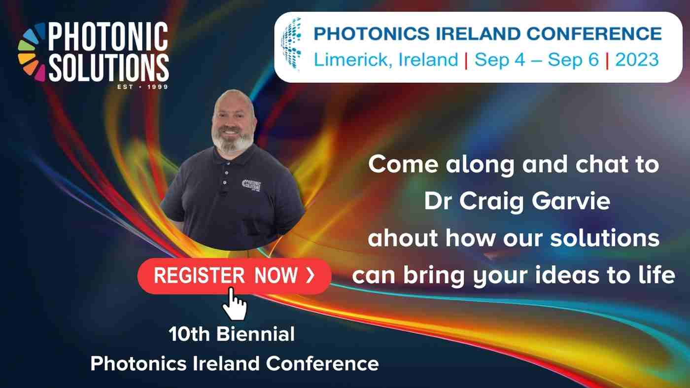 Photonics Ireland Image Card with pic of Dr Craig Garvie